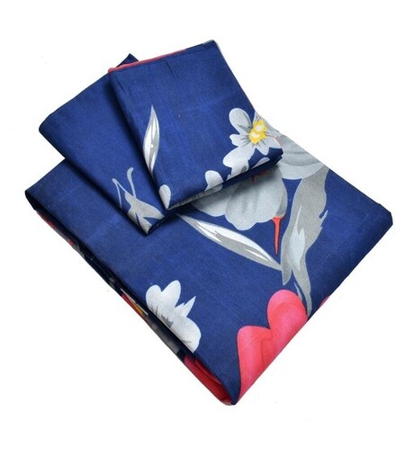 Floral Double Bed Sheet - 100% Cotton, Full Size, Blue | Modern Design, Shrink Resistant, Skin Friendly