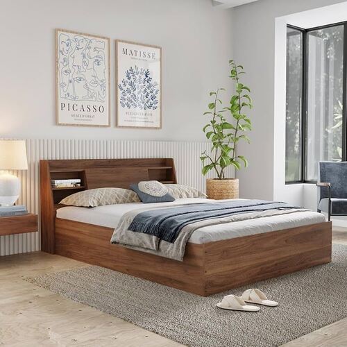 Elegant Look Wooden Bed - Wood, Standard Size, Brown | Eco-Friendly, Long Lasting, Durable, Termite Free