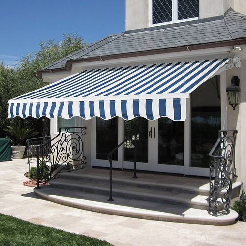 Folding Shade Awning - Customized Size, White & Blue | Durable, Eco Friendly, New Good Condition