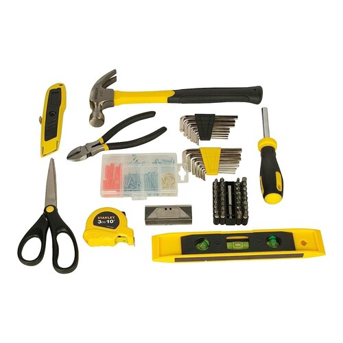 Mixed Hand Tools Kit - Carbon Steel, Standard Size, Black & Yellow, Durable Plastic Handles