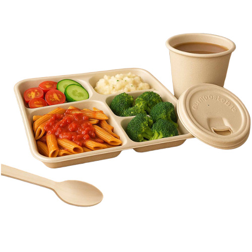 Bagasse Meal Tray Pack Of 5000 Pieces - Color: Beige