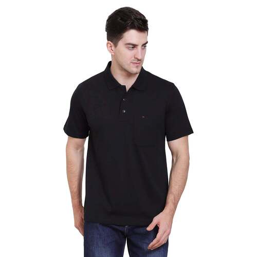 Black T Shirt - Cotton, All Size, Black | Polo Collar, Short Sleeves, Stylish, Comfortable, Male