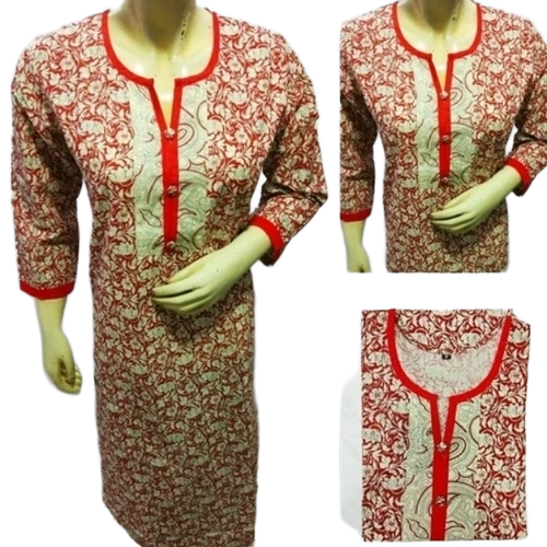 Daily Wear Cotton Kurti - Various Colors, Printed, 3-4th Sleeve | Anti Wrinkle, No Fade, Quick Dry