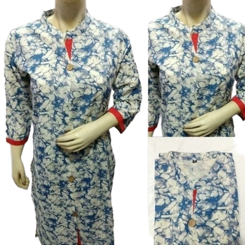 Ladies Printed Kurti - Cotton, 3-4th Sleeve | Quick Dry, Wrinkle Free, Multi-Seasonal
