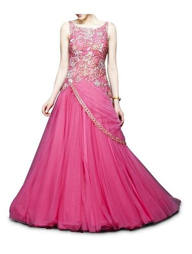 Party Wear Gown - Pink Sleeveless, All Size, Embroidered | Anti Wrinkle, No Fade, Comfortable