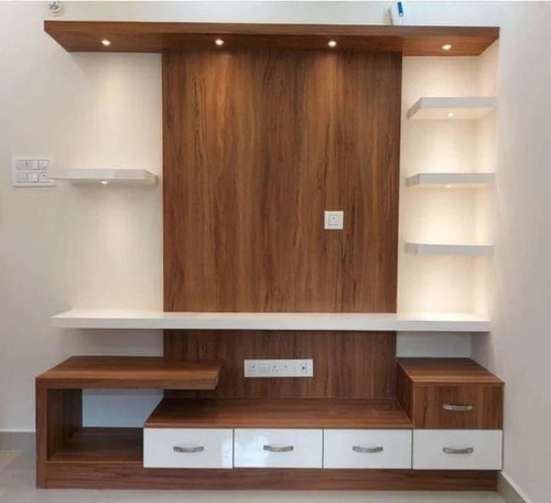 Plywood Tv Unit - Wood, Polished Finish | Modern Appearance, Durable, No Assembly Required, Indoor Furniture