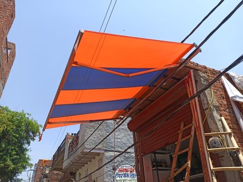 Rectangular Outdoor Awning - Polyester, Customized Size, Orange & Blue | Eco Friendly, Handwash