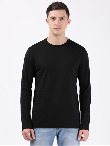 Round Neck Full Sleeve T Shirts - Cotton Blend, All Size, Black | Stylist, Comfortable, Skin Friendly, Male
