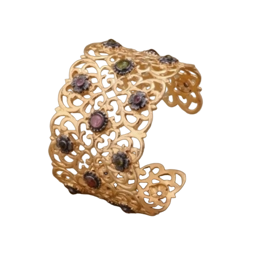 Symetree Gilded Lace Tourmaline Cuff - Metal, Standard Size, Golden | Fashion Bracelet for Party, Wedding, Gift