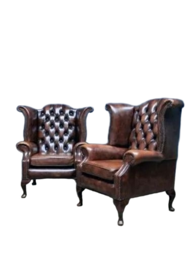 Leather Sofa Chair - Leather, 40x25x32 Inch, Brown | High Back, Wood Frame, Antique Appearance, Indoor Home Use