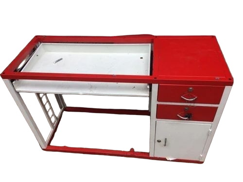 Mild Steel Cash Counter - 4 Feet Rectangular, White and Red | Powder Coated, Supermarket Use