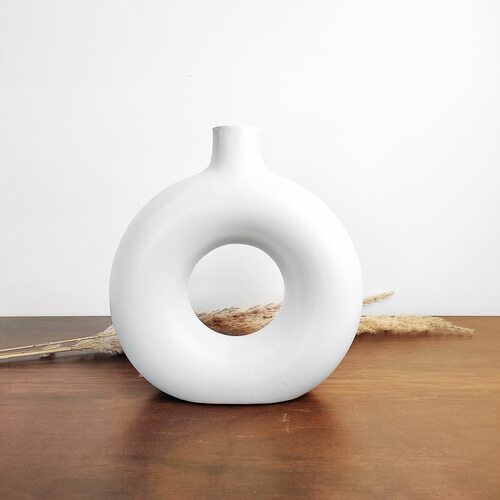 6 Inch White Ceramic Donut Vase