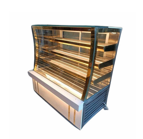 Glass Display Counter - Stainless Steel & Glass, Silver Transparent, 3 Shelves, Floor Standing | Modern Design, Lighted, Corrosion Resistant, Heavy-Duty