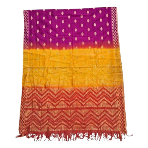 Rassal Dupatta - Silk Blend 2.25x1 Meters, Multicolor | Zari Work, Polka Dot, Tassel Border