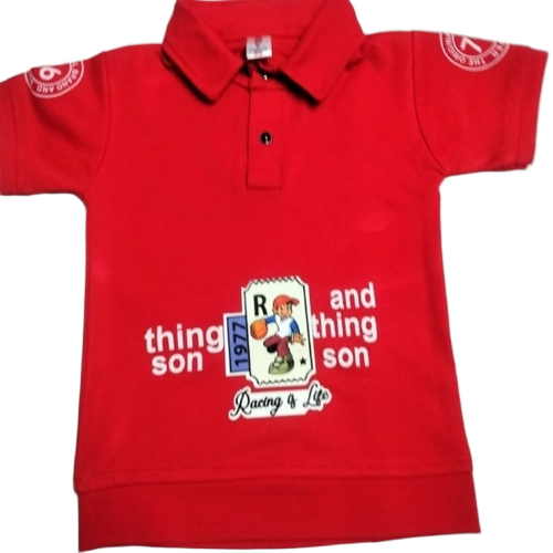 Boys T Shirts - Soft Cotton Sizes S-XXXL Red | Polo Collar Quick Dry Lightweight Printed Pattern