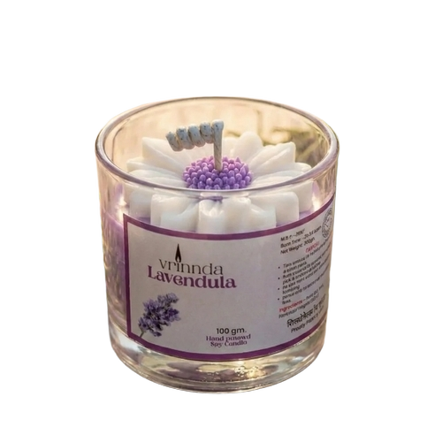 Lavender Candle - Paraffin Wax, Standard Size, White | Cotton Wick, Round, Tabletop, Smokeless, Portable, Eco-Friendly