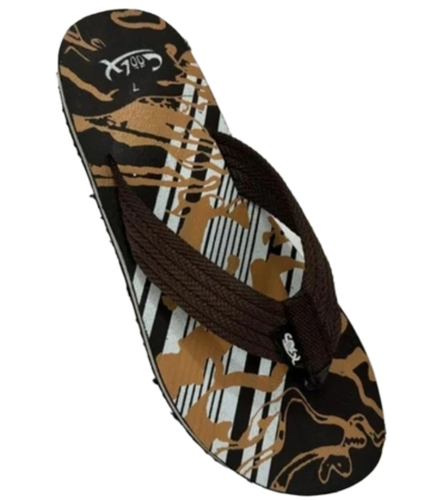 Men Brown Printed Rubber Slipper - Color: Black