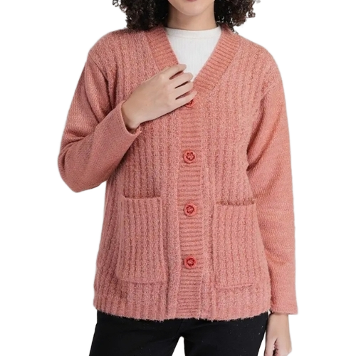 Fancy Cardigan Sweaters - Wool Fabric, Sizes S-XXXL, Peach, V Neck | Lightweight, Quick Dry, Dual Pockets
