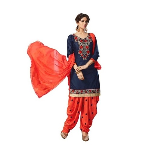 Ladies Suits - Georgette Fabric, S-XXXL, Blue & Red | Anti Wrinkle, Breathable, Quick Dry, Machine Washable