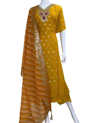Ladies Yellow Indian Designer Suits - Feature: Breathable