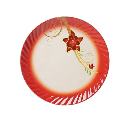 Printed Melamine Plate - Melamine, Standard Size, Red & White, Round | Lightweight, Polished, Heat and Cold Resistant