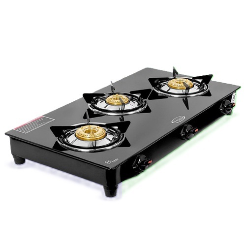 Black Finish Three Burner LPG Stove - Metal