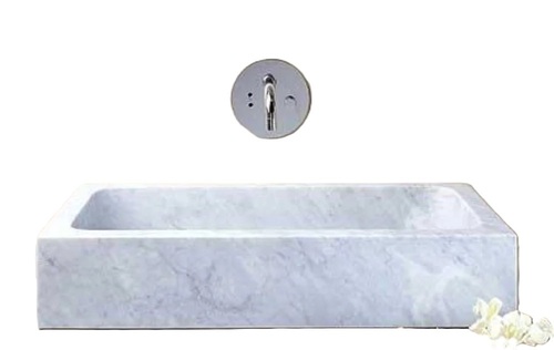 Marble Wash Basin - Marble, Rectangular, White | Durable, Stain Resistant, Polished Texture, Water Resistant