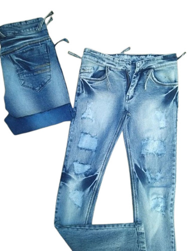 Slim Fit Party Wear Damaging Denim Jeans