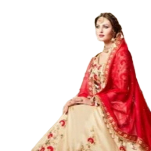 Beige Embroidery Silk Blend Lehenga