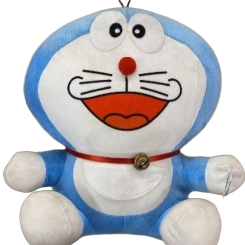 Doremon Stuffed Toy - Cotton Material Blue Color | Embroidered Eyes and Nose Bell Collar Sound Module