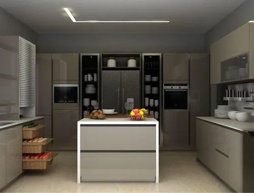 Modern U Shape Kitchen - Wooden Material, Matte & Gloss Finish, CHORAS Countertop, Durable, Custom Color