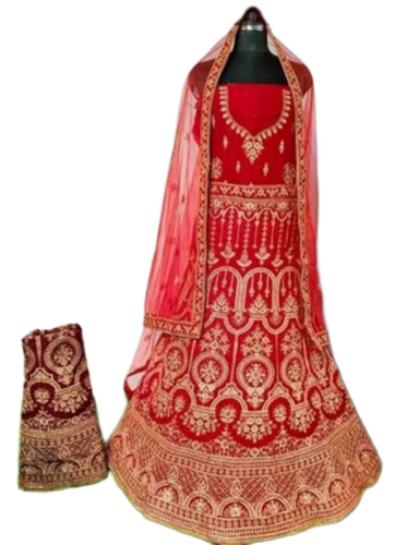 D No V 2888 Bridal Lehenga - Georgette, All Sizes, Red, Unstitched | Breathable, Trendy Ladies Wear