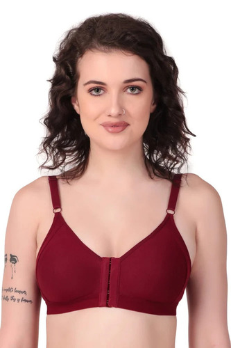 Front Open Cotton Blend Bra - Color: Red