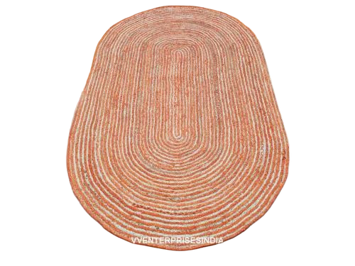 Handmade Natural Jute Floor Area Home Decor Rug - Round Orange, Hand Woven | Living Room Pattern