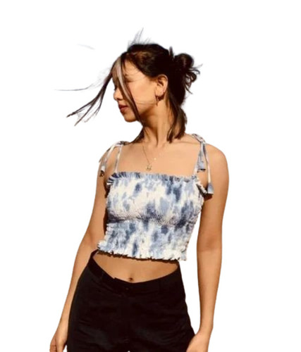 Ladies Cotton Printed Top - Medium Grey and White, Casual Wear, Quick Dry, Comfortable Fit