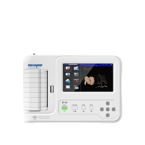 6 Channel ECG Machine - Plastic, Standard Size, White, 220V, High Efficiency | Table Mount, Shock Resistant, Easy to Operate, Portable, Digital Adjustment