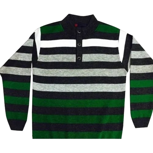 Round Neck Striped Sweaters - Woolen, Customized Size, Multiple Colors | Light Weight, Breathable, Knitted, Long Sleeves, Men