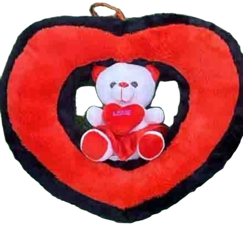 Teddy Bear - Plush Fabric, Standard Size, White & Red | Lightweight, Washable, Soft Touch, Flexible