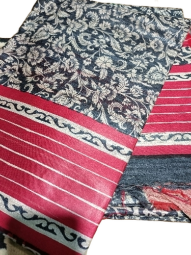 Handloom Pure Tussar Gichha Block Print Saree - Material: Silk