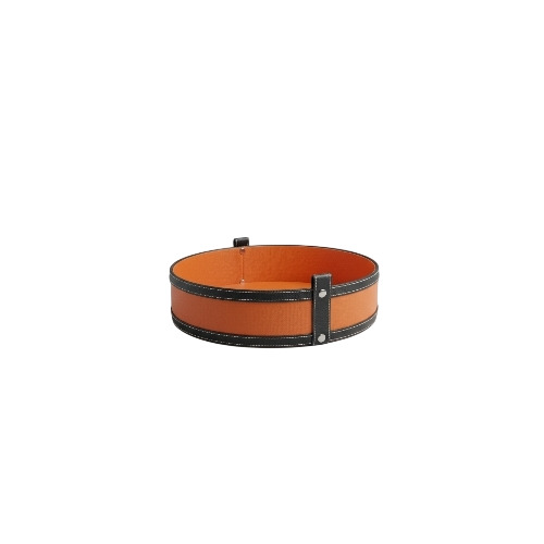 Orange Leatherette Round Tray 2*12*3 Inches