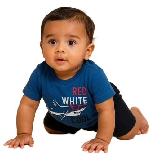 Kids 04a-Jgm-Blu8-12y Blue Cotton T Shirt Shorts Set