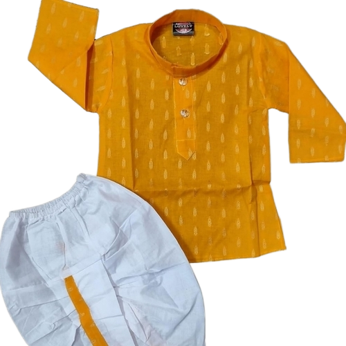 Dhoti Kurta - Cotton, Kids, Yellow White | Comfortable Fabric, Lightweight Fit, Durable Stitching
