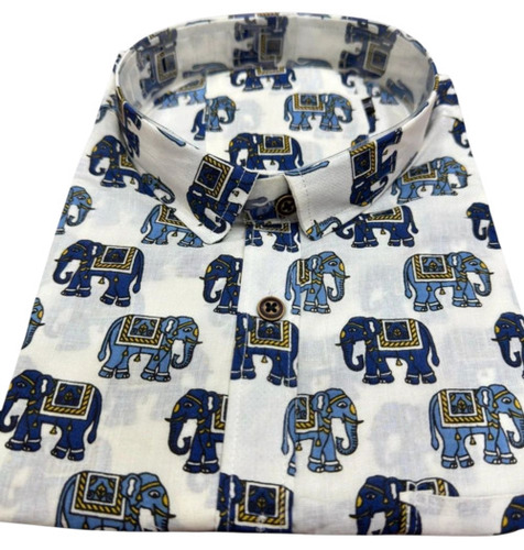 Elephant Sanganeri Print Cotton Shirt