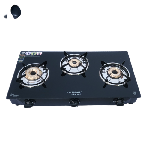 3 Burner 3004/ Black Glass Gas Stove - Gas Type: Lpg