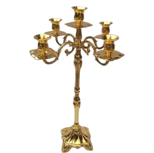 5 Arm Brass Floor Standing Candelabra - As - 1012 - Color: Golden