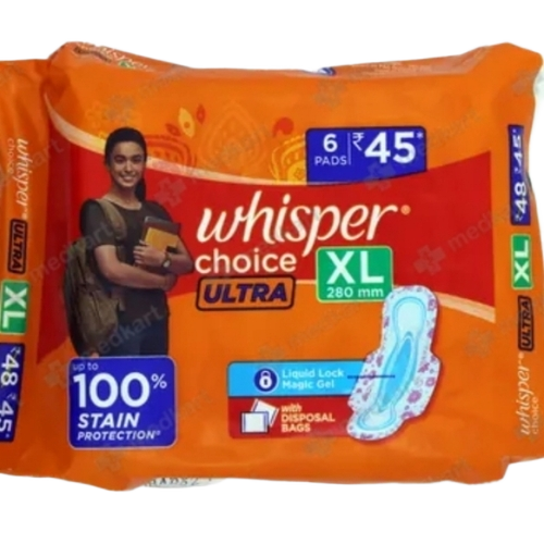 Whisper Sanitary Pads - Cotton, XL Size 284 mm, Pack of 7 | Ultra-Thin, Scented, Good Quality