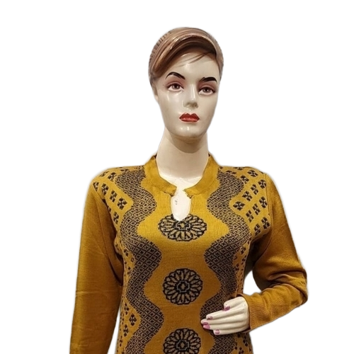 Ladies Woolen Kurti - Acrylic Fabric, All Sizes, Full Sleeve | Multicolor, Printed, Winter Wear, Female