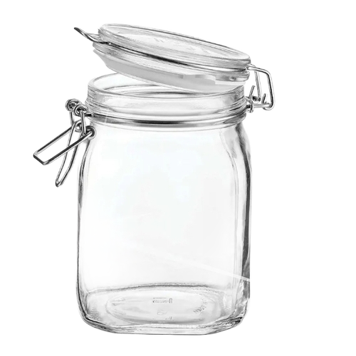 Glass Kitchen Jars for Storage with Clip Lock Lid - Glass, Square Shape, Transparent | Airtight Seal, Various Sizes