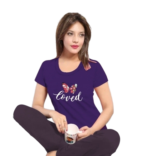 Blue Round Neck T Shirt And Pajama Set - Color: Custom