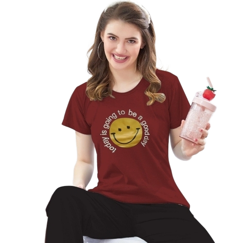 Brown Round Neck T Shirt And Pajama Set - Color: Custom